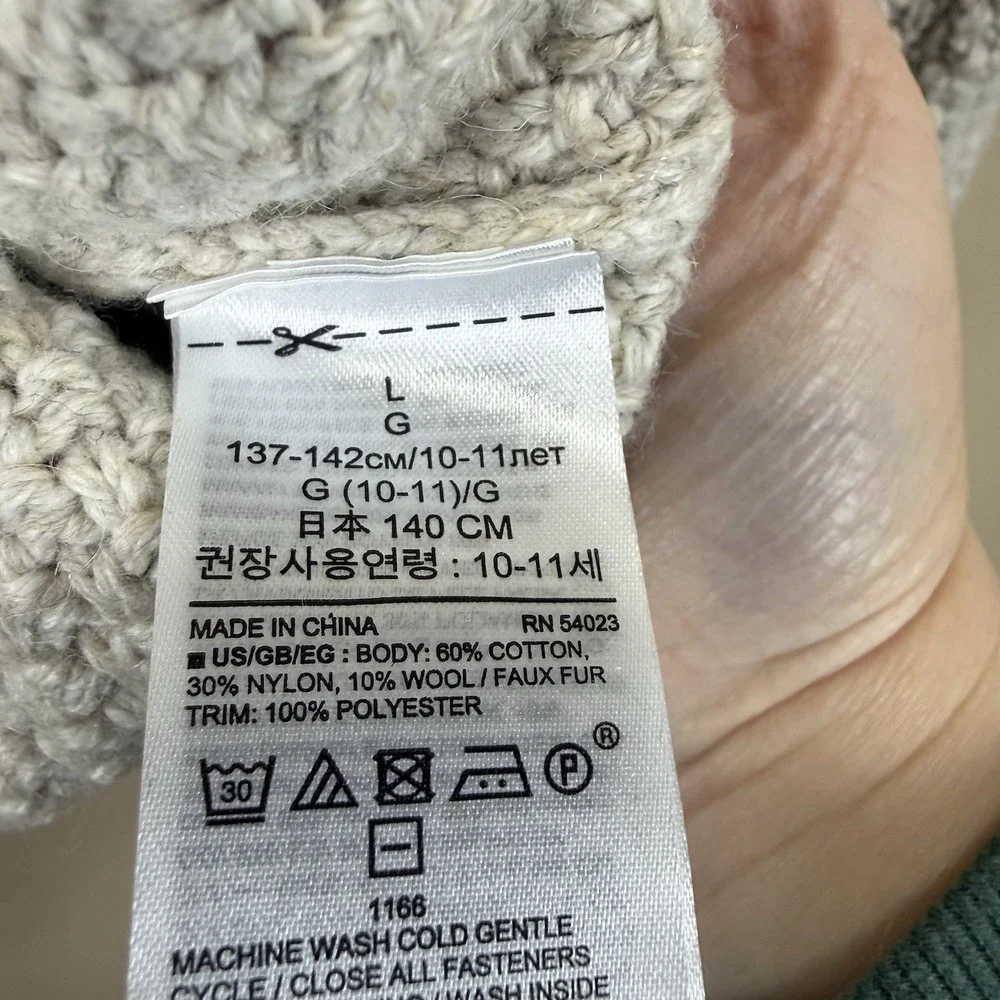Gap Kids‎ Ivory Cable Knit Sweater 1/4 Button Down Size Large NWT